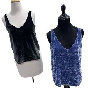 2 NWT Loft Velvet Tank Top Womens PXXS petite Loose Fit Lined V Neck Gray/Purple